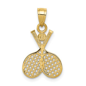 14k Yellow Gold or White Gold Double Tennis Racquet Necklace Charm Pendant